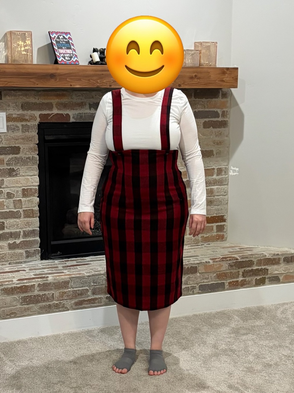 Tatyana Red and Black Plaid Suspender Pencil Skirt